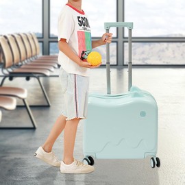 XUFOPLY Kids Ride-On Suitcase, 18" Kids Carry On Luggage with Double Spinner Wheels Cute Lightweight Tow-Along Luggage with Password Lock for Travel, Study Tours, Outings (Mint Green)