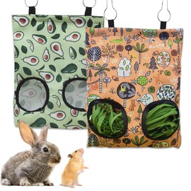 2 Pcs Rabbit Hay Feeder, 2 Holes Guinea Pig Hay Feeder Bag, Bunny Hay Bag Hanging Feeder Storage Hanging Feeder Sack Hay Bag for Rabbit Guinea Pig Chinchilla Hamsters Small Pets