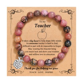 QWNHONEY Teacher Appreciation Gifts for Women Apple Charm Bracelet Natural Red Stone Beads Jewelry