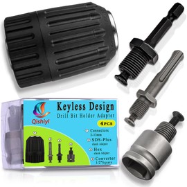 Qishiyi 2-13mm Keyless Drill Chuck Adapter Set Including 1/4" Hex Shank Lock Key 1/2-20Unf Drill Chuck with SDS-PLUS Shank Bit 1/2" Socket Square Female Adapter for Impact Driver,Electric Drill