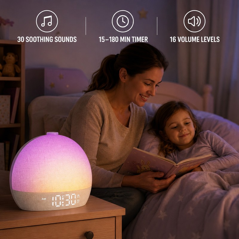 Sunrise Alarm Clock with 30 Soothing Sounds, White Noise Machine,
