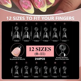 GlamRays 240 Pieces Short Half Cover Almond Nails & 240 Pieces Small Cheered Square Nails Tips Gel x Clear Set, Almond Nails Preformed XS Square Nails Tips