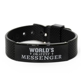Mugart World's Okayest Messenger Shark Mesh Bracelet Gifts For Messenger Christmas Holiday Present Gifts for Messenger Biirthday Gifts, Engraved Bracelet Custom for Messenger Inspirational Gifts