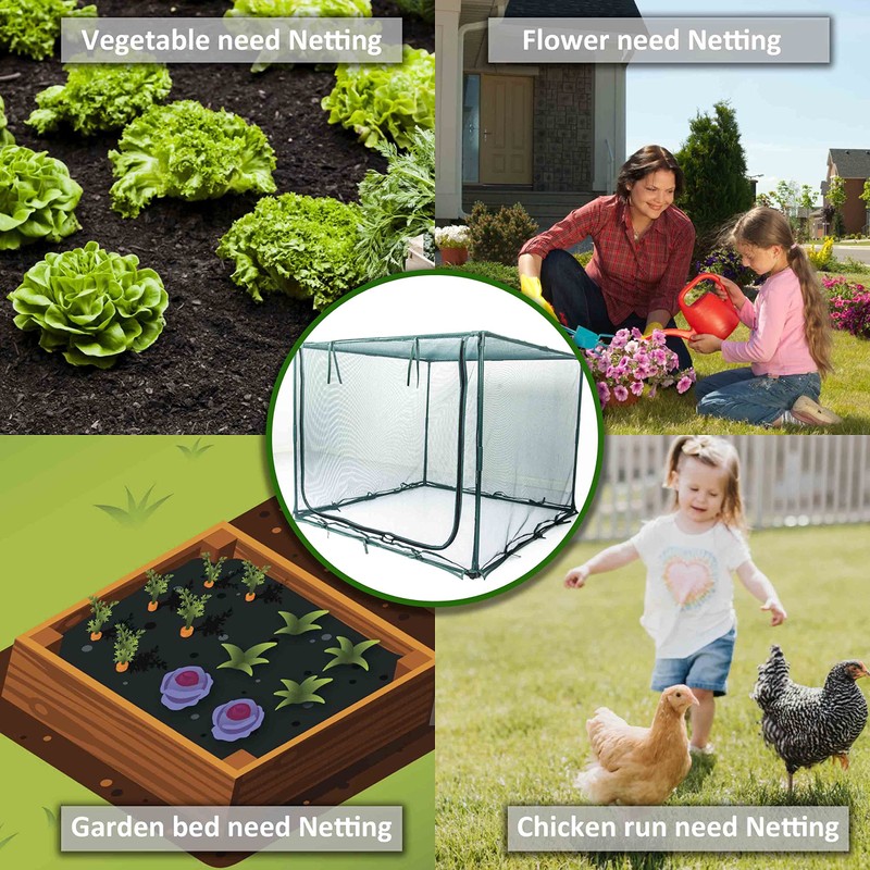 Square 4'x4' Netting Cover 3.3FT Tall Crop Cage Pest Guard