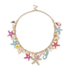 ANGLEQUEEN Shell Charm Necklaces for Women Gold Chunky Seashell Starfish Necklace Bohemian Boho Summer Vacation Beach Charm Necklaces Beach Shell Jewelry for Gift (C-White)