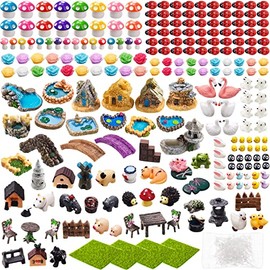 240 Pcs Miniature Fairy Garden Accessories, Including Animals, Mini Houses, Table and Chairs and Dollhouse Decoration, Miniature Figurines, Micro Landscape Ornaments, Garden DIY Kit, Birthday Gift