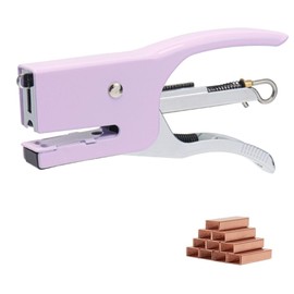 XiowDow Hand Held Plier Stapler with 1000pcs Rose Gold No.10 Staples, Mini Manual Purple Stapler Metal Handheld Stapler Desktop Cute Staplers for Desk Home Office Supplies (Purple)