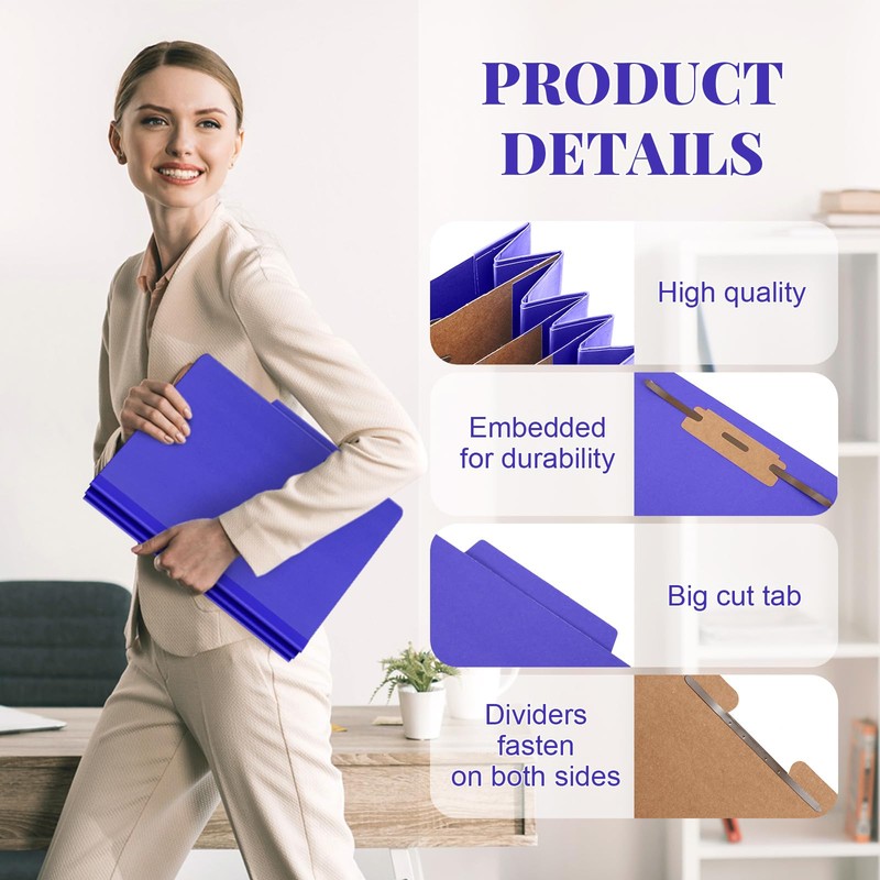 Skyygemm 24 Pcs Classification Folders Letter Size, 3 Divider Pressboard