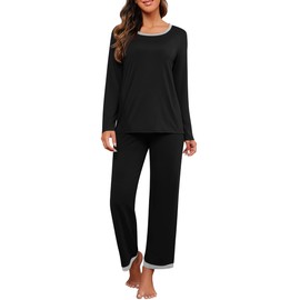 PrinStory Pajama Sets for Women Long Sleeve Sleepwear Soft Pjs Set Black