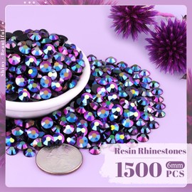 BELLEBOOST 1500PCS 6mm Resin Jelly Rhinestones in Bulk (Purplish Black AB), Bedazzling Flatback Crystals Rhinestones for Crafting DIY Nail Decoration, Gems Diomand Charms for Tumbler Shoes Clothing Fabric
