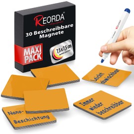 Reorda Writeable Magnets (Orange, Pack of 30 (7.5 x 7.5 cm)