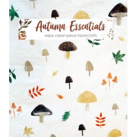 Home Bargains Plus Mushroom Delight 52 x 90 inch Rectangle Vinyl Tablecloth with Flannel Backing, PEVA Non Toxic Easy Care Fall Table Cover for Holiday Party