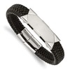 Men's Black Braided Leather, Brushed Stainless Steel Accents ID Bracelet,