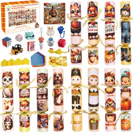 Thanksgiving Crackers Poppers Party Table Favors No-Snap No Popping 12 Pack Prefilled with Gifts Mini Toys Prizes Party Hats Joke Fall Dinner Games Activities for Kids Family Traditions Turkey