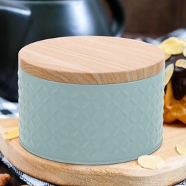 Lurrose Round Cookie Tins with Wood Lids, Metal Cookie Container Empty Biscuit Tin Tinplate Tea Canister Jewelry Trinket Box Foods Storage Container Tin for Candy Cookies