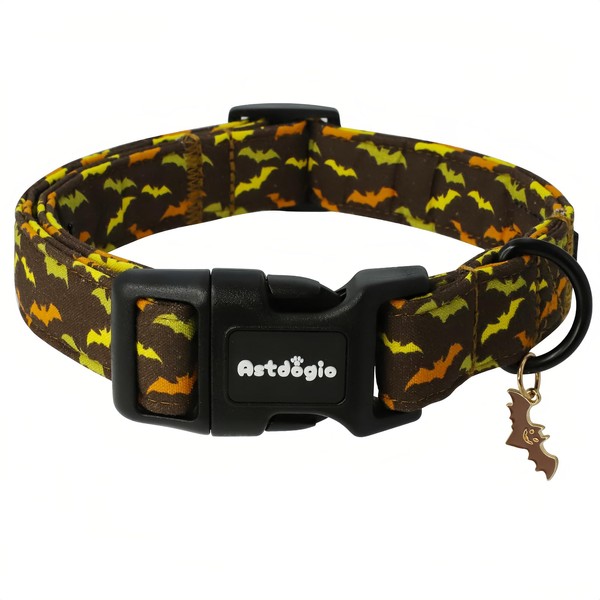 Astdogio Halloween Bat Dog Collar, Handmade Cotton with Bat Pattern