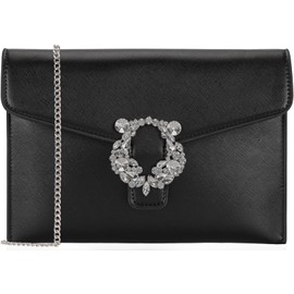 Venoline Envelope Clutch Purse Saffiano Vegan Leather Women Evening Handbags with Crystal Trimmed for Party Wedding Prom Black