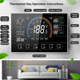 Bestechy Smart Thermostats for Home, Digital Thermostat with App, WiFi Thermostats for Home Heat Pumps, Cooling Heating & Auto, Includes C-Wire Adapter, LCD Screen/Voice Control/Weather/Energy Saving