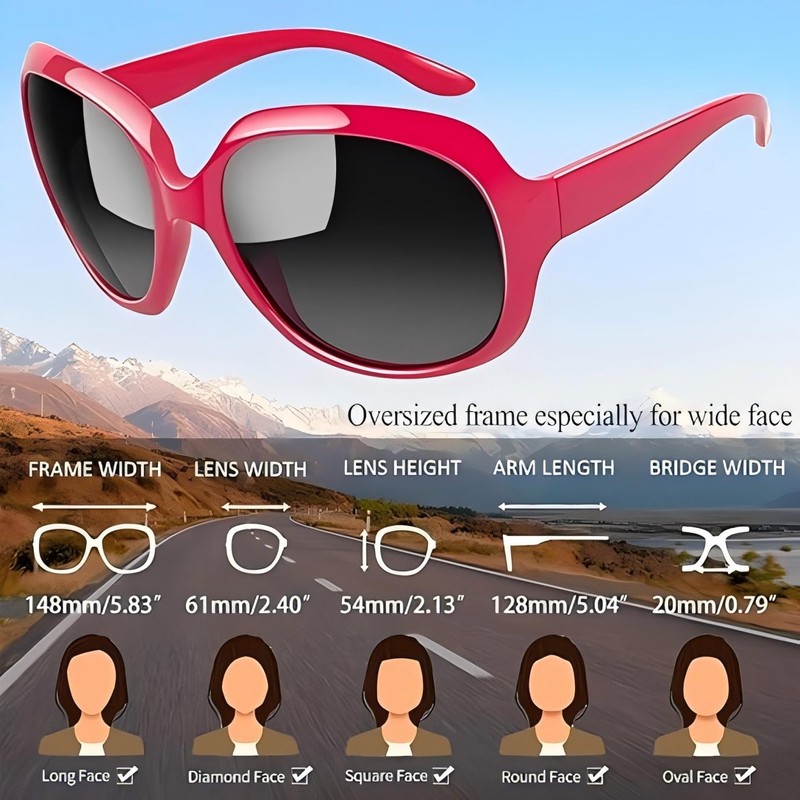 Oversized Rose Red Sunglasses Polarized, Ladies Full Coverage Sun Glasses,