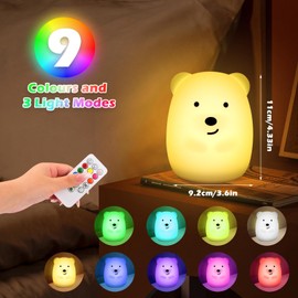 JOPHEK Nachtlicht Kinder, 9 Farben 3 Lichtmodi Baby Nachtleuchte aus Silikon, Nachtlampe Baby, Stilllicht, mit Timer, Touch-steuerung, Fernbedienung, USB-aufladung, fr Kinderzimmer Baby M?dchen Junge
