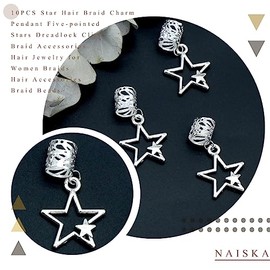 NAISKA 10Pcs Plata Estrella Pinzas para El Cabello Trenza Joyería Dreadlock Accesorios Loc Adorno para Trenzas Decoración