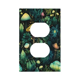 Green Dark Forest Mystical Mushroom Single Duplex Wall Plate Covers Light Switch Cover 1 Gang Outlet Plate Decorative Switchplate Covers Electrical Faceplate for Country Bathroom Bedroom Decor