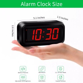KWANWA Alarm Clock, LED Digital Clock, Small Wall Clock, Battery Operated, Adjustabl...