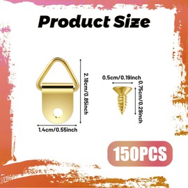 GmwyCzV Pack of 150 Picture Hooks, Hooks with Screws, Triangle Ring Frame Picture Hanger, Picture Hanger, Picture Frame, Sorting Hooks, Picture Hangers for Home, Office, Photo Picture, Painting,
