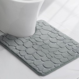 YIHOUSE Memory Foam Bath Mat Cobblestone Bathroom Rug Non Slip Washable Bathroom Mats Super Absorbent Bathroom Floor Mats(20"x24",Light Gray)