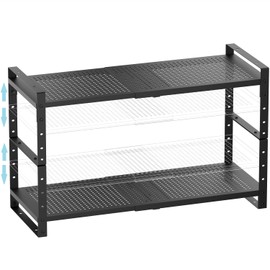 Wobmmi Expandable Spice Rack, Stackable Metal Pantry Storage Shelves Stand, Adjustable Height Cabinet Shelf Organizer Racks(2PACKS/Black,Large)