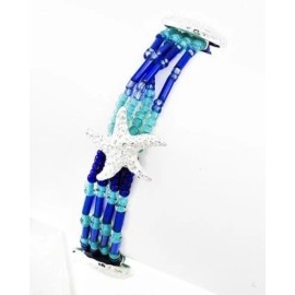 ICON COASTAL Silver Blue Seed Bead STARFISH CRAB SEASHELL Tropical Bracelet NWT New