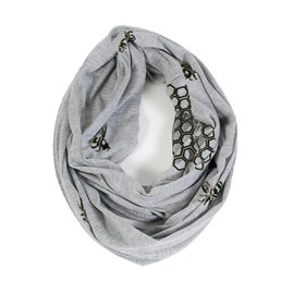 Honey Bee Printed Handmade Premium Women Infinity Scarf with Zipper Pocket–Soft Stretchy Jersey (Grey)
