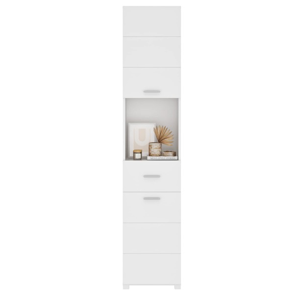 FOREHILL Bathroom Tall Cabinet Slim Storage Cupboard Wooden Tallboy Unit Floor Standing Organiser with Drawers and Doors 37x30x180cm