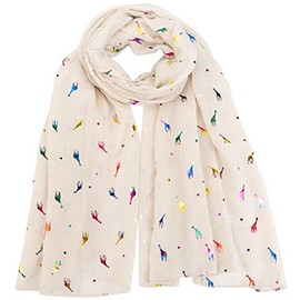 Giraffe Animal Print Women's Scarf Shawl Wrap By World of Scarfs (Glitter Giraffe Cream)