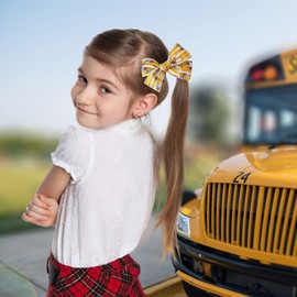 School Pencil Hair Bows, Back to School hair Bows for toddlers and Girls, Hair Clips or headbands, handmade in USA (Box of Pencils Bow)