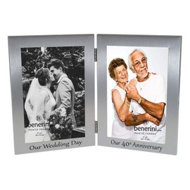 40th Ruby Wedding Anniversary Double Photo Frame - 'Our Wedding Day' & 'Our 40th Anniversary' - 4x6 inches