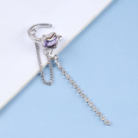 Atentuyi Cz Round Huggie Ear Cuff Earrings Silver Cuff Chain Earrings Rhinestones Drop Earrings Long Tassel Dangle Earrings Clip On Cartilage Earrings Jewelry for Women and Girls (Right Ear)