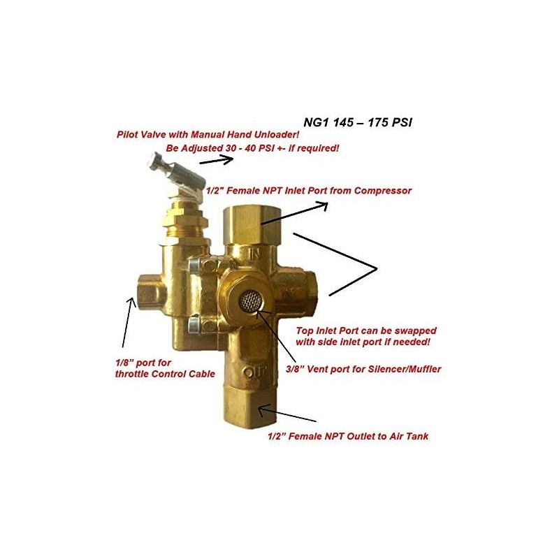 IEE NG1 1/2" x 1/2" NPT GAS AIR COMPRESSOR UNLOADER