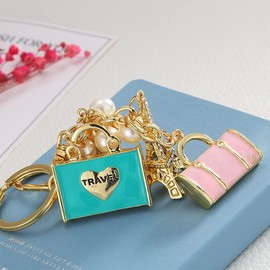 Plane Keychain - Eiffel Tower Crystal Key Ring, 1 Set Travel for Car Supplies,Gift to Women Girls,Rhinestone ations Bag Accessories (Plane), One Size