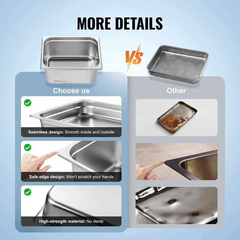 6 Pack 1/2 Size Anti-Jam Commercial Kitchen Steel Fabrication 0.8mm