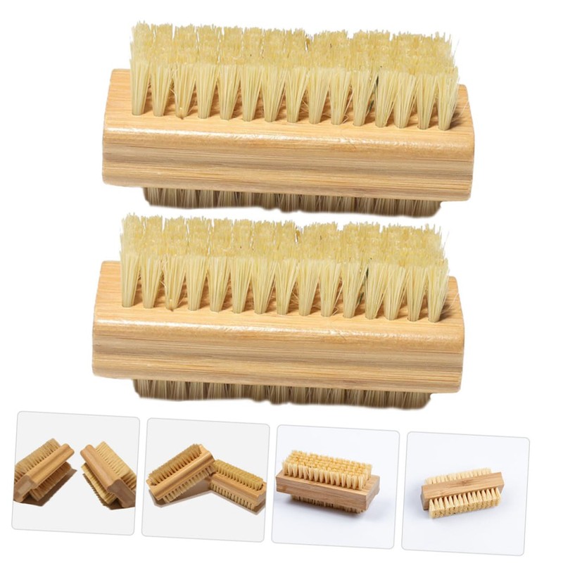 OHPHCALL 2pcs Bamboo Nail Brush Double-sided Cleaning Tool with Sturdy