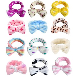 Tomolucky Direct 12pcs Spa Headband Soft Bowknot Spa Hair Band Coral Fleece Headband Makeup Headbands for Face Washing Skin Care Shower Yoga Headwraps for Women Girls
