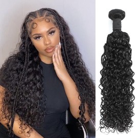 Gemmrnny Human Hair Bundles Deep Water Wave 1 Bundle, 20 Inch Curly Bundles Human Hair Unprocessed Brazilian Wet and Wavy Bundles, 12A Quick Weave Human Hair Bundles Natural Black Color for Women