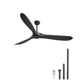 VEVOR 72 Inch Ceiling Fan without Light, 6-Speed Remote Control, 3-Wood-Blade, Reversible DC Motor, Modern Low Profile Flush Mount Exterior Fan for Bedroom, Living Room, Patio, Indoor/Outdoor, Black