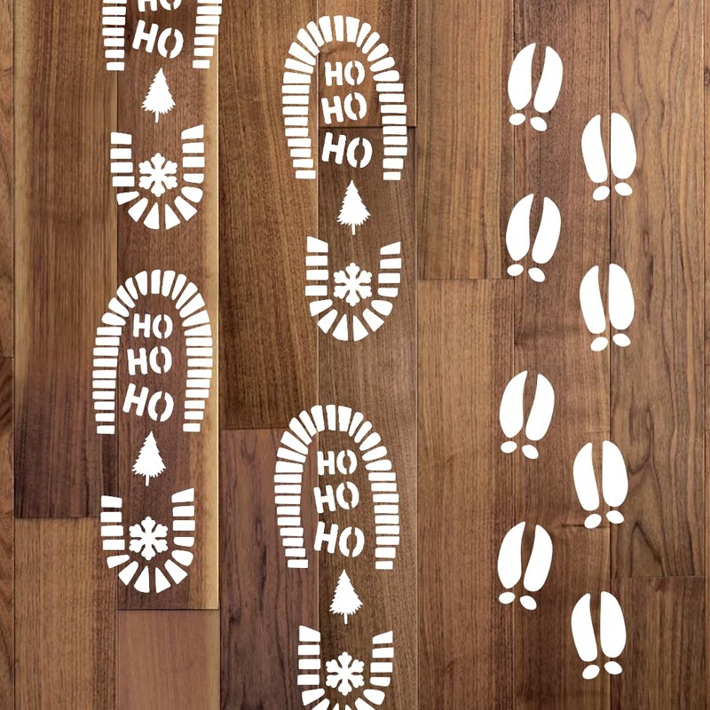 Christmas Santa Footprint, 3 Pieces Santa Claus Footprints Stencil, Reusable