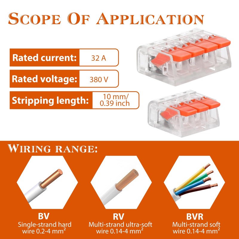 Pack of 60 Cable Connectors, 2-Pin 3-Pin 4-Pin and 5-Pin