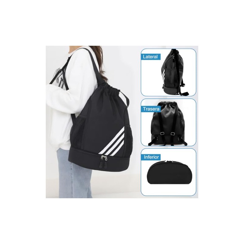 Mochila Deportiva con Cordón, Bolsas Impermeable de Cuerdas, Compartimento Separado