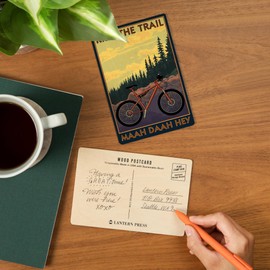 North Dakota, Ride the Trail, Mountain Bike Scene (4x6 Birch Wood Postcards, 2-Pack Stationary, Rustic Home Wall Decor)