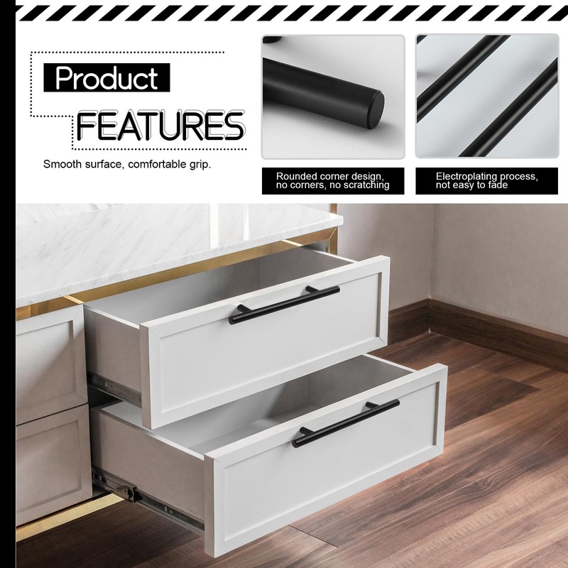 Fatiya 2 Pack 214mm Length Kitchen Cabinet Handles Black, 160mm
