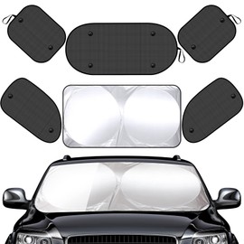 Tallew 6 Pack Car Window Shades for Baby, Include Front Rear Side Sun Visor Windshield Shade Cling Sunshade with Suction Cups for UV Protection(63 x 34 Inch)